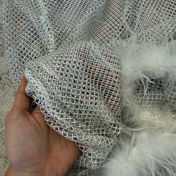 NWOT White Rhinestone Mesh Long Sleeve Top - Picture 3 of 3